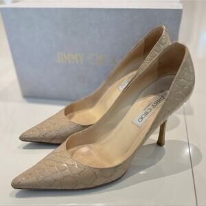 Jimmy Choo Nude Crocodile Pointed Toe Heels Size 8